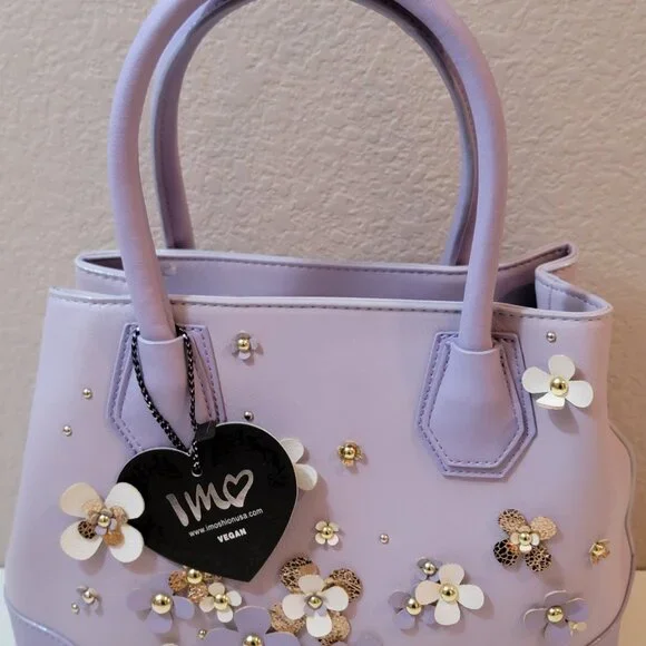 Imoshion USA Lavender Floral Satchel Bag | Vegan Leather | NWT - Picture 4 of 15